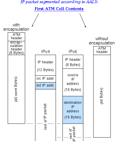 IP packet segmented
     according to AAL5: First ATM Cell Contents